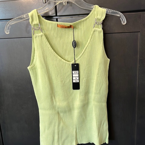 Belldini Tops - NWT Ladies Knit Tank Top by Belldini in Lime Green, size M. Rhinestones on Strap